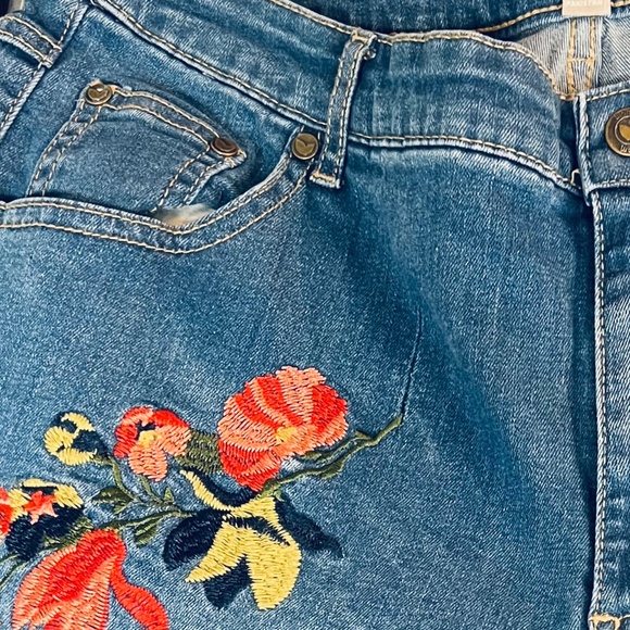 Woman Within Floral Embroidered Straight Leg Cotton Jeans Plus  Size: 14W - Picture 2 of 11